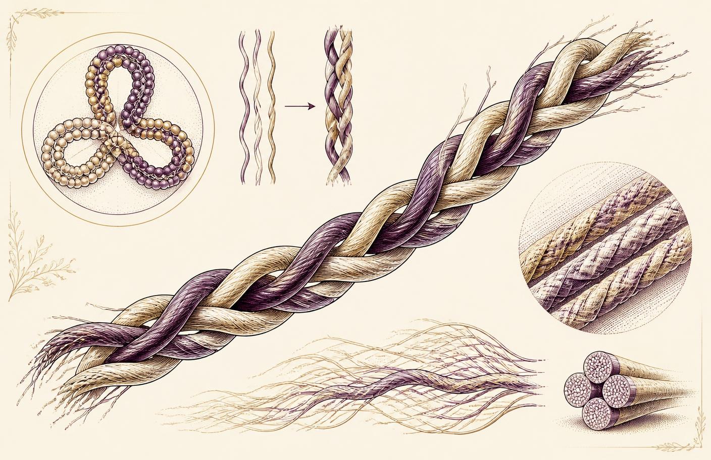 Illustration scientifique de fibres de collagène en triple hélice